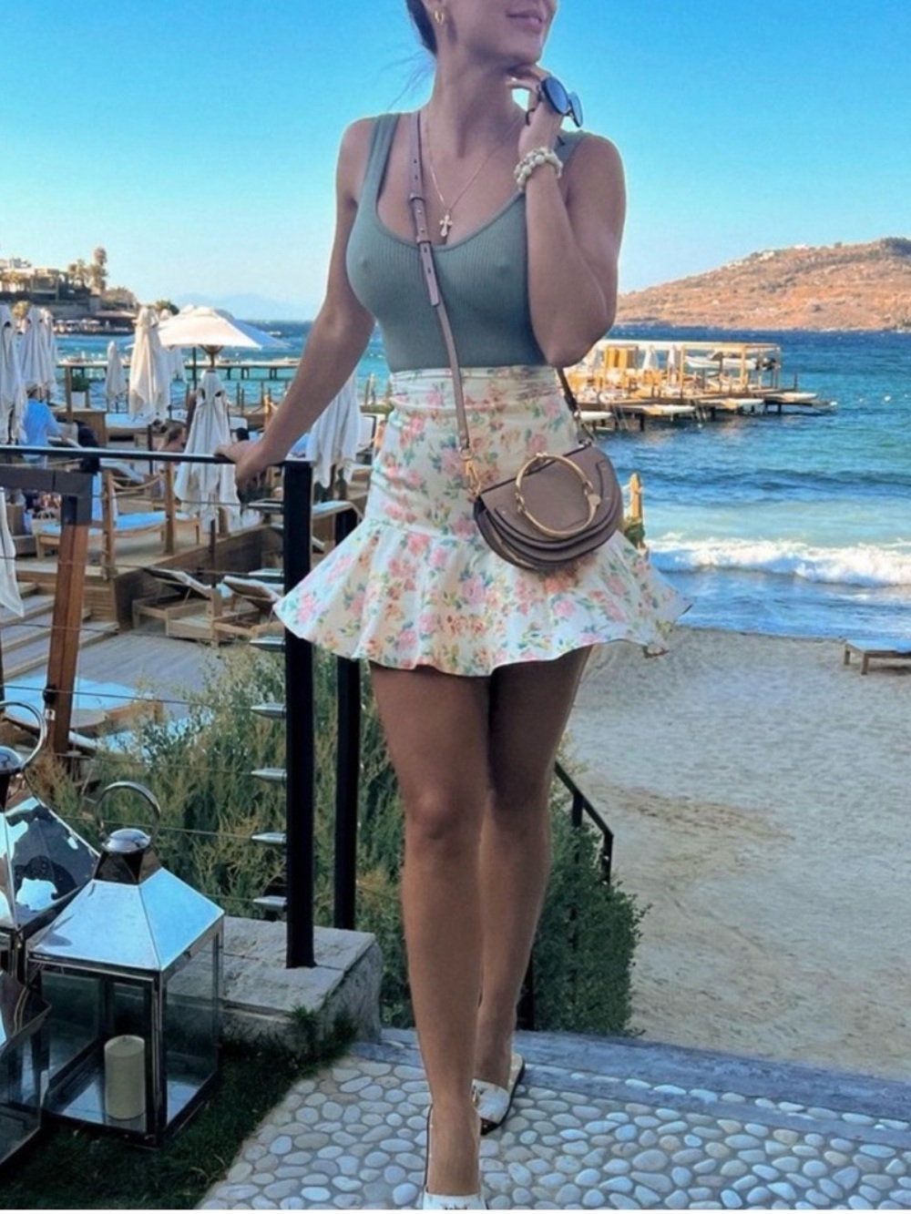 Zara Floral Romantic Cottage Core Cream Ruffle Hem Skirt - Picture 1 of 9